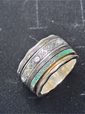 Silpada Elite Vintage Handcrafted Multicolor Sterling Ring with Turquoise Patina